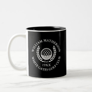 Personalisierter Golfclub-Name in Schwarz-Weiß Zweifarbige Tasse