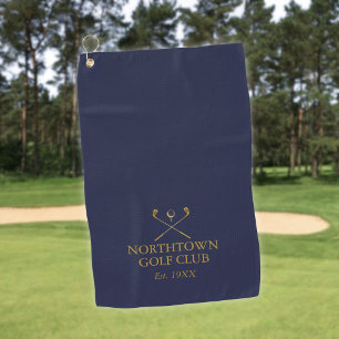 Personalisierter Golfclub-Name Navy Blau und Gold Golfhandtuch