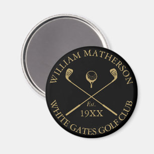 Personalisierter Golfclub-Name Schwarz und Gold Magnet