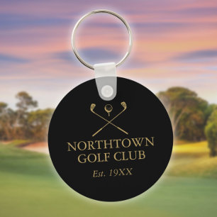 Personalisierter Golfclub-Name Schwarz und Gold Schlüsselanhänger