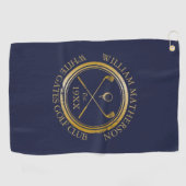 Personalisierter Golfclub Navy Blue und Gold Golfhandtuch (Horizontal)