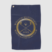 Personalisierter Golfclub Navy Blue und Gold Golfhandtuch (Vorderseite)