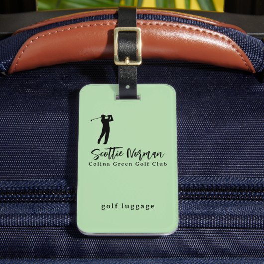Personalisierter Golfer-Name grüner Golf Gepäckanhänger (Vorderseite Insitu 2)