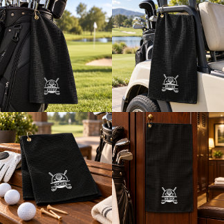 Personalisierter Golfer-Name Monogramm Schwarz Golfhandtuch