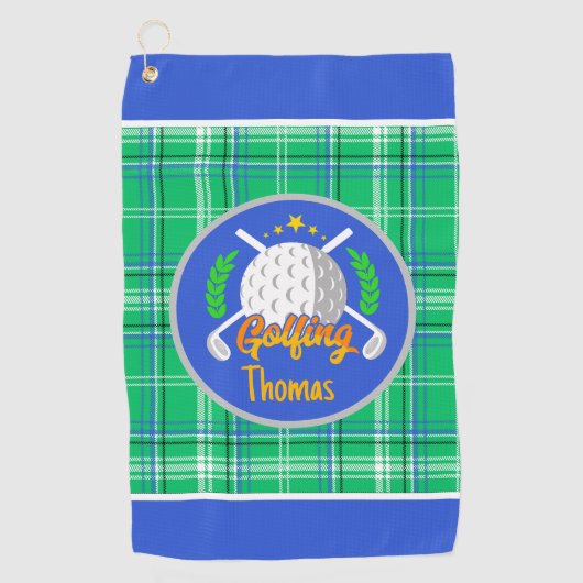 Personalisierter Golfgrün-Kariert Golfhandtuch (Vorderseite)