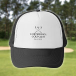 Personalisierter Golfklub Name Classic Truckerkappe<br><div class="desc">Mit klassischen gekreuzten Golfklubs und einem Golfballdesign sind diese Golfhütten ideal für alle Golfclubs. Personalisieren Sie Ihren Golfklubnamen und das Jahr der Gründung des Golfclubs. Entwickelt von Thisisnotme©</div>