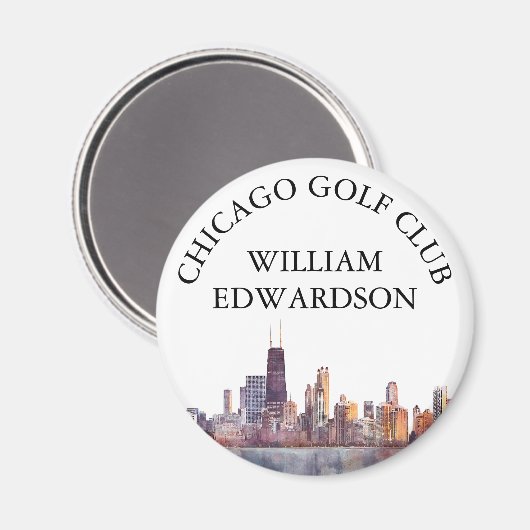 Personalisierter Golfschlägername Chicago Skyline Magnet (Vorderseite/Rückseite)