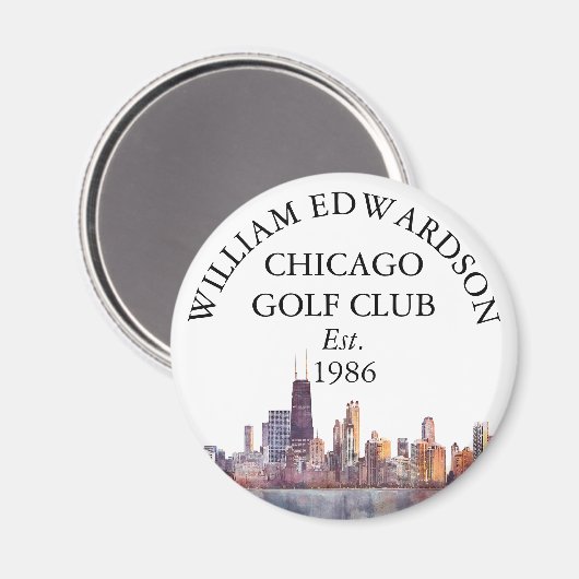 Personalisierter Golfschlägername Chicago Skyline Magnet (Vorderseite/Rückseite)
