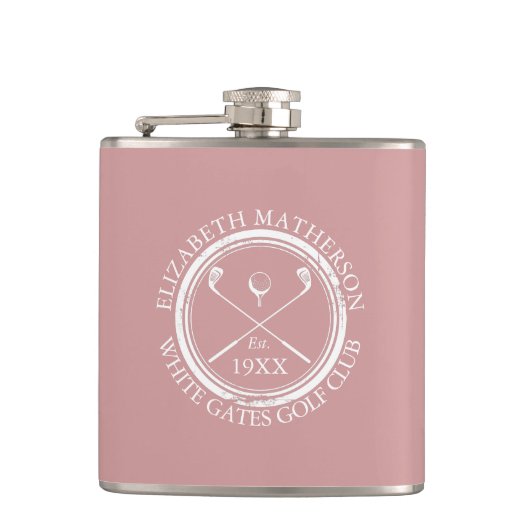 Personalisierter Golfschlägername Dusty Rose Pink Flachmann (Vorderseite)