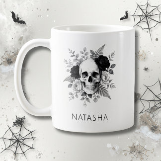 Personalisierter gotischer Totenkopf Halloween Kaffeetasse