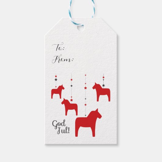 Personalisierter Gott jul! Dala Horse Geschenkanhänger (Vorderseite)