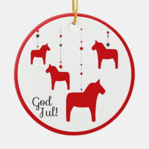 Personalisierter Gott jul! Weihnachts-Dala-Pferd Keramik Ornament