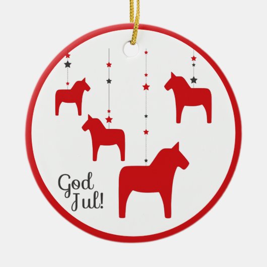 Personalisierter Gott jul! Weihnachts-Dala-Pferd Keramik Ornament (Vorne)
