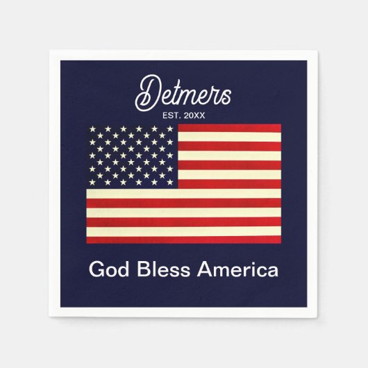 Personalisierter Gott segne Amerika Fahne Serviette (Vorderseite)