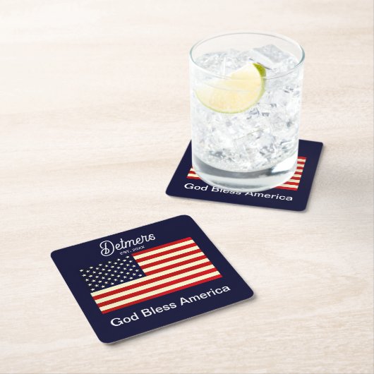 Personalisierter Gott segne Amerika Flaggen Unters Rechteckiger Pappuntersetzer (Vor Ort)