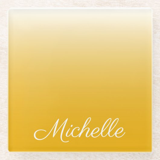 Personalisierter Gradient Ober gelb Glasuntersetzer (Vorderseite)