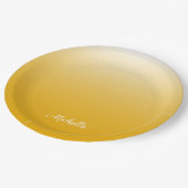 Personalisierter Gradient Ober gelb Pappteller (Schrägansicht)