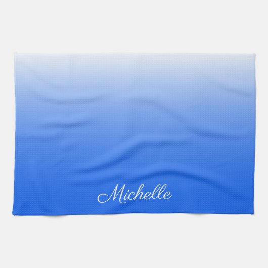 Personalisierter Gradient ombre elektrisch blau Geschirrtuch (Horizontal)