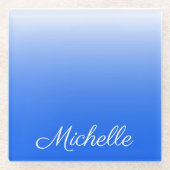 Personalisierter Gradient ombre elektrisch blau Glasuntersetzer (Vorderseite)