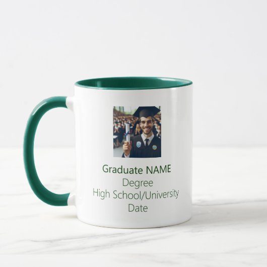 Personalisierter Graduate Foto Abschluss Grüne Tas Tasse (Links)