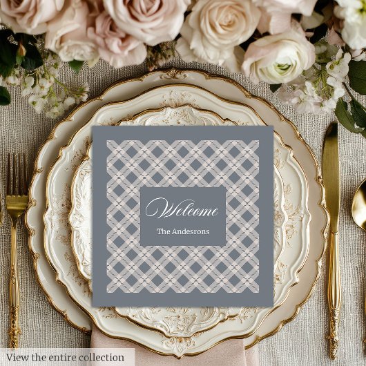 Personalisierter Grau Karierter Napkins Chic Table Serviette