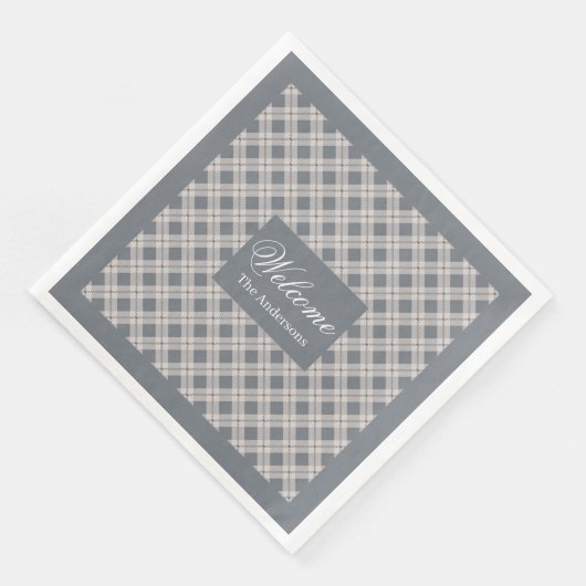 Personalisierter Grau Karierter Napkins Chic Table Serviette (Ecke)
