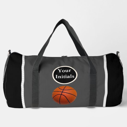 Personalisierter Grau Schwarzer Basketball Duffle Bag (Vorderseite)