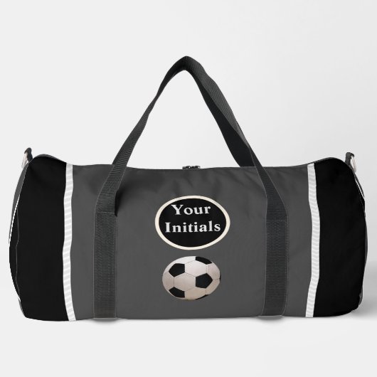 Personalisierter Grau Schwarzer Fußball Duffle Bag (Vorderseite)