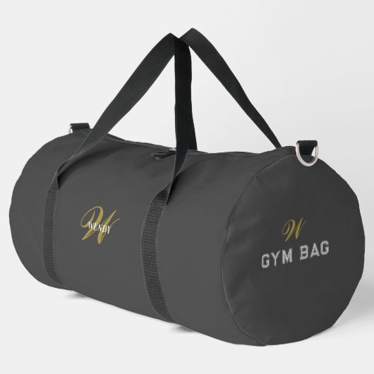Personalisierter Grau-Schwarzer Monogramm-Sport- o Duffle Bag (Linke Ecke)