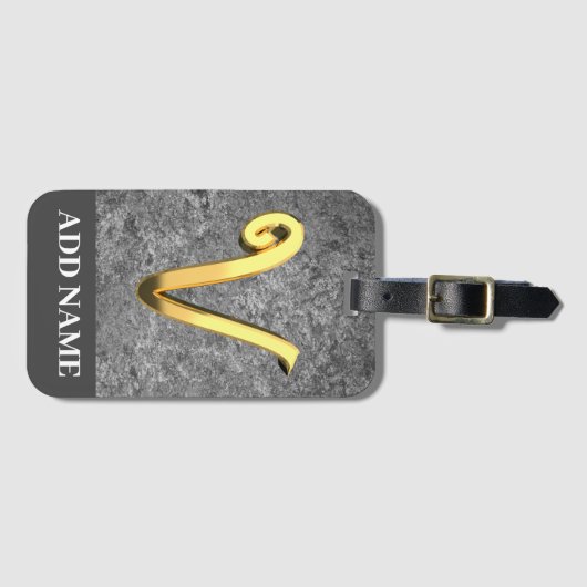 Personalisierter Grau- und Goldmonogramm-Letter V Gepäckanhänger (Vorderseite (Horizontal))