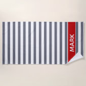 Personalisierter, grau-weißer Cabana-Streifen Strandtuch (Vorderseite)