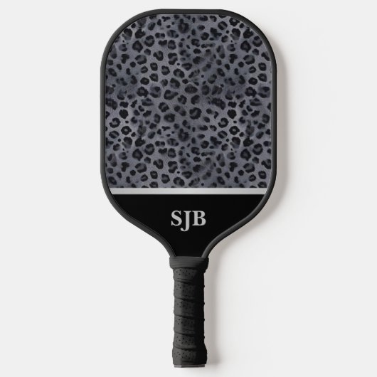 Personalisierter Graue und schwarzer Leopard Pickleball Schläger (Vorderseite)