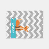 Personalisierter grauer aquamariner Zickzack Fox Fleecedecke (Vorderseite (Horizontal))