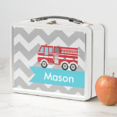 Personalisierter grauer aquamariner Zickzack Metall Brotdose (Beispiel)