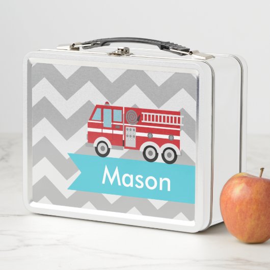 Personalisierter grauer aquamariner Zickzack Metall Brotdose (Beispiel)