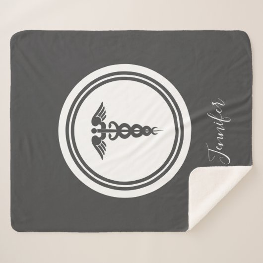 Personalisierter grauer Hamd Letcal Medical Caduce Sherpadecke (Vorderseite (Horizontal))