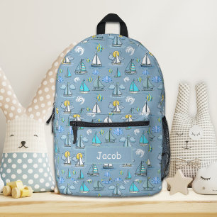 Personalisierter grauer Segelboot-Rucksack Bedruckter Rucksack