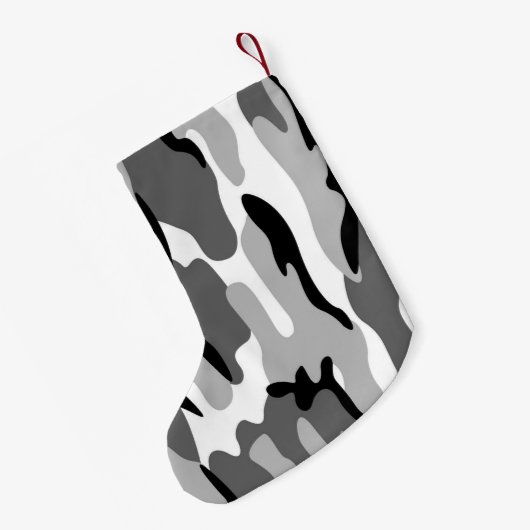 Personalisierter grauer und schwarzer Camouflage W Kleiner Weihnachtsstrumpf (Rückseite (Hängend))