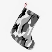 Personalisierter grauer und schwarzer Camouflage W Kleiner Weihnachtsstrumpf (Vorderansicht (hängend))