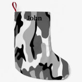 Personalisierter grauer und schwarzer Camouflage W Kleiner Weihnachtsstrumpf (Vorderseite)