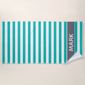 Personalisierter, grauer und weißer Cabana-Streife Strandtuch (Vorderseite)