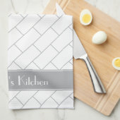 Personalisierter grauer weißer U-Bahnziegel Geschirrtuch (Viertel Falte)