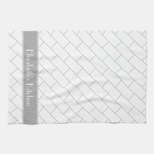 Personalisierter grauer weißer U-Bahnziegel Geschirrtuch (Horizontal)
