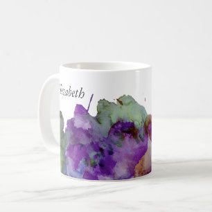 Personalisierter Green & Lila Watercolor-Spritzer Kaffeetasse