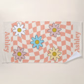 Personalisierter Groovy Retro Name Strandtuch (Vorderseite)
