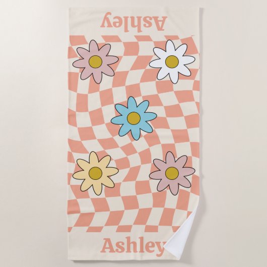 Personalisierter Groovy Retro Name Strandtuch (Vorderseite)
