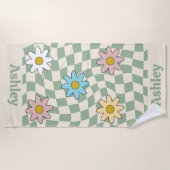 Personalisierter Groovy Retro Name Strandtuch (Vorderseite)