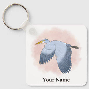 Personalisierter Großer Blaureiher Rosa Hintergrun Schlüsselanhänger