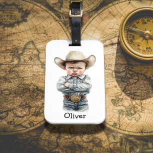 Personalisierter Grumpy Cowboy im Denim Outfit Gepäckanhänger