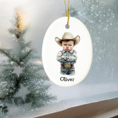 Personalisierter Grumpy Cowboy im Denim Outfit Keramik Ornament